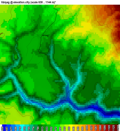 Vărşag elevation map