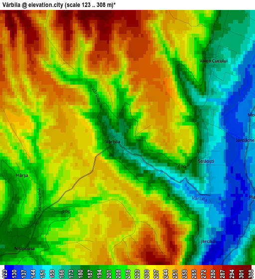 Vărbila elevation map