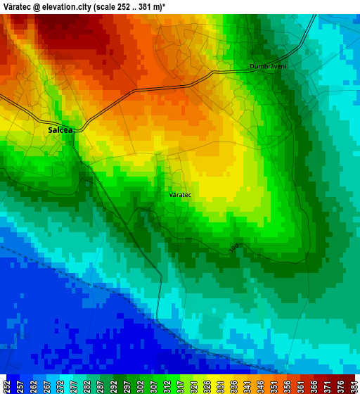 Văratec elevation map