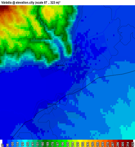 Vărădia elevation map