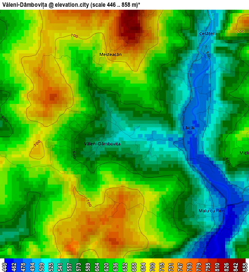 Văleni-Dâmbovița elevation map