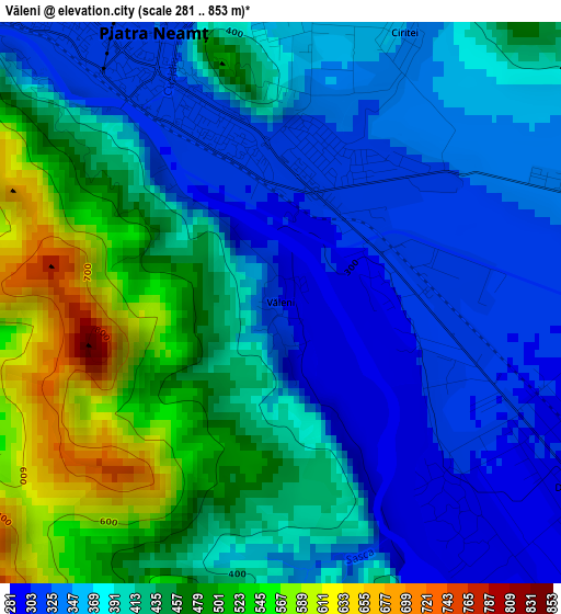 Văleni elevation map