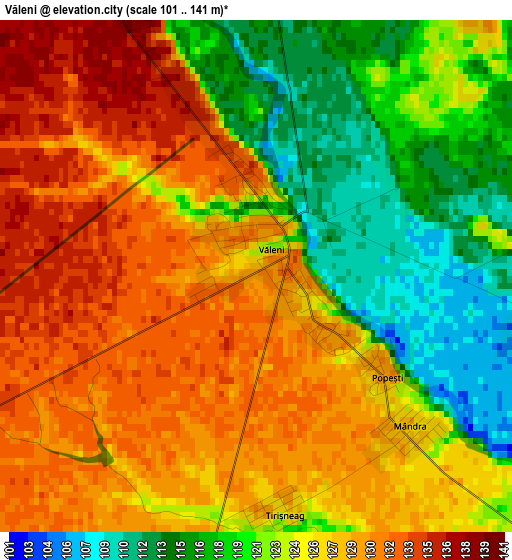 Văleni elevation map