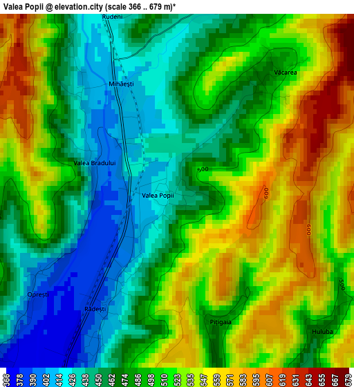 Valea Popii elevation map