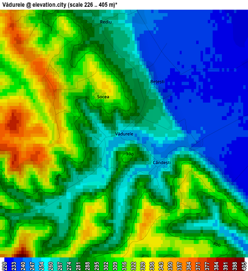 Vădurele elevation map