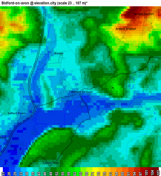 Bidford-on-avon elevation map