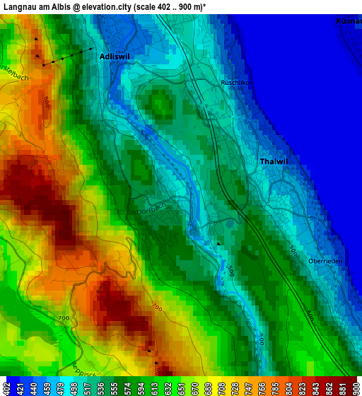 Langnau am Albis elevation map