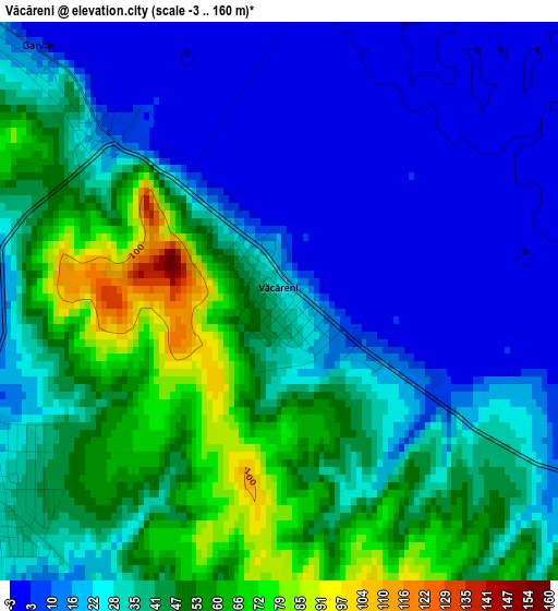 Văcăreni elevation map