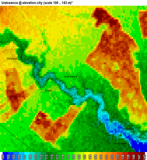 Urziceanca elevation map