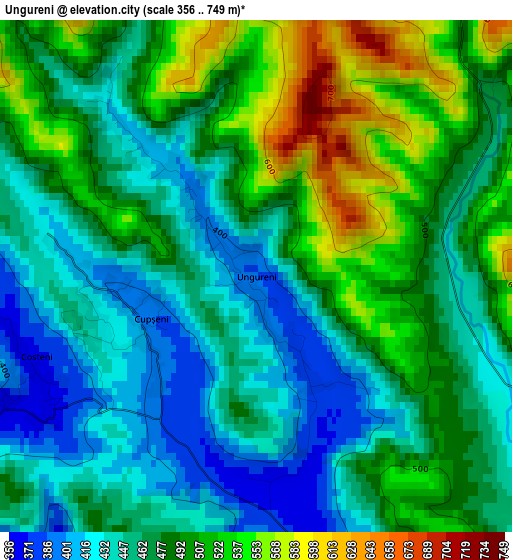 Ungureni elevation map