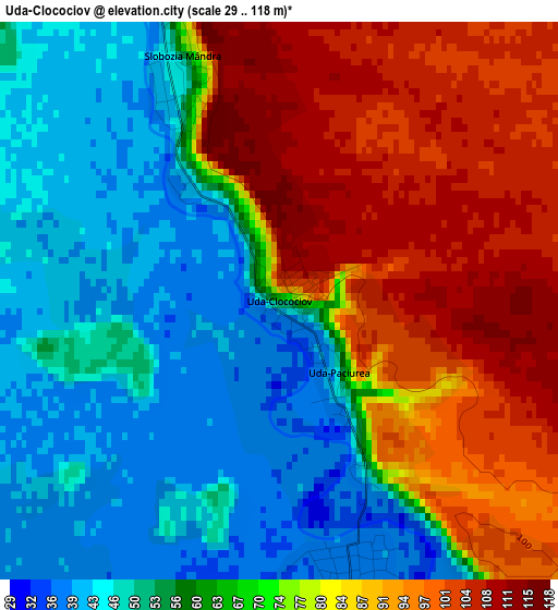 Uda-Clocociov elevation map