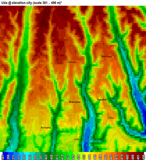 Uda elevation map