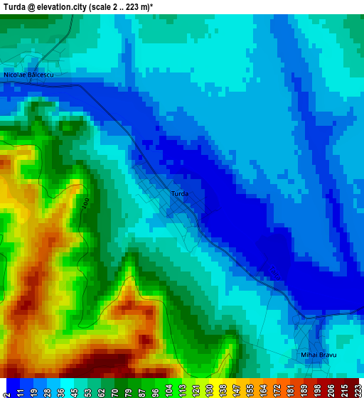 Turda elevation map