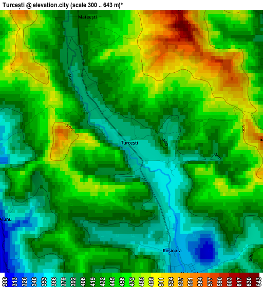 Turcești elevation map