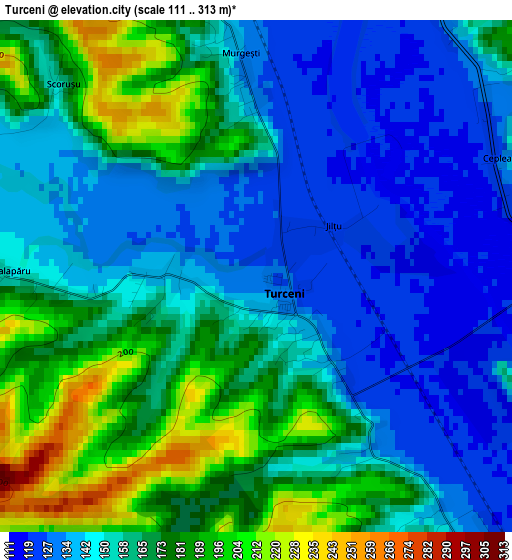 Turceni elevation map