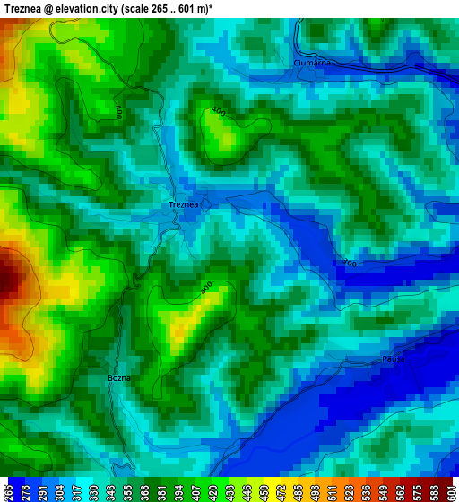 Treznea elevation map