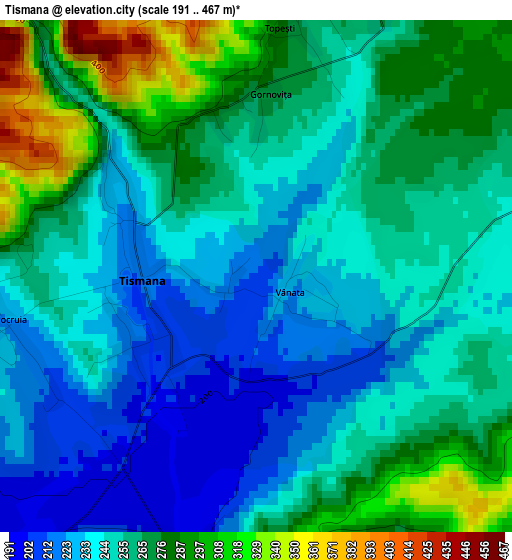 Tismana elevation map