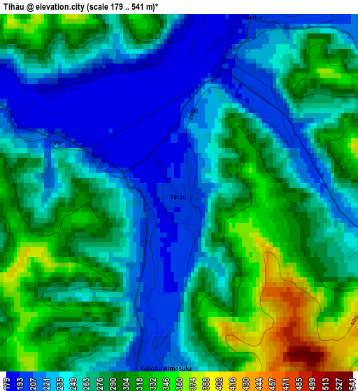 Tihău elevation map