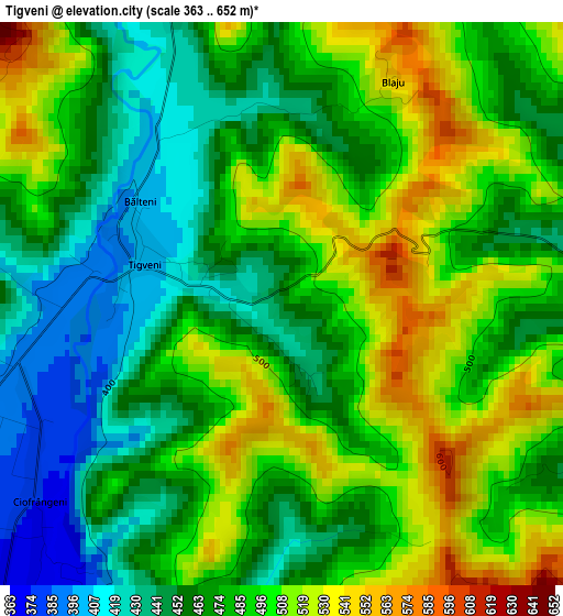 Tigveni elevation map