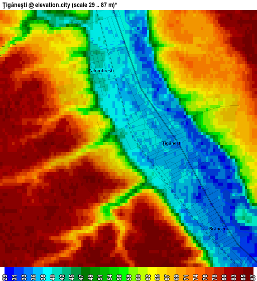 Ţigăneşti elevation map