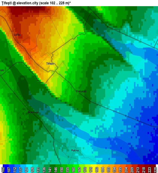 Ţifeşti elevation map