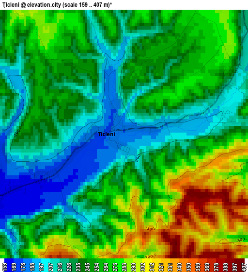 Ţicleni elevation map