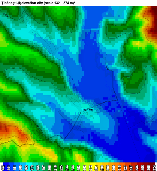 Ţibăneşti elevation map