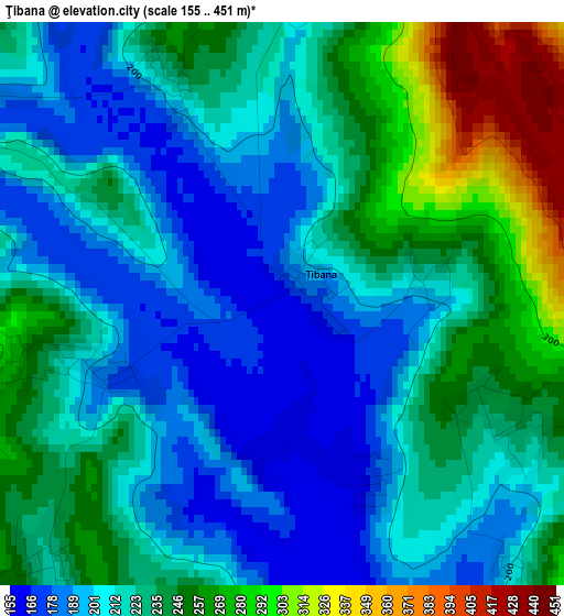 Ţibana elevation map