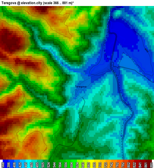 Teregova elevation map