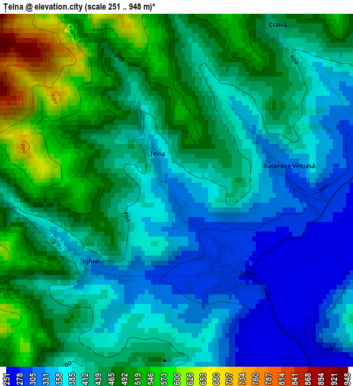 Țelna elevation map