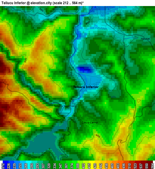 Teliucu Inferior elevation map