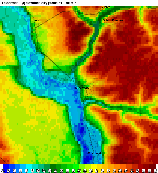 Teleormanu elevation map