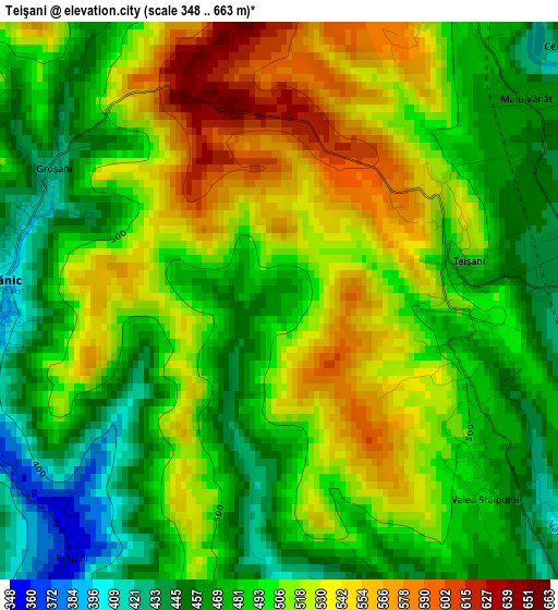 Teişani elevation map