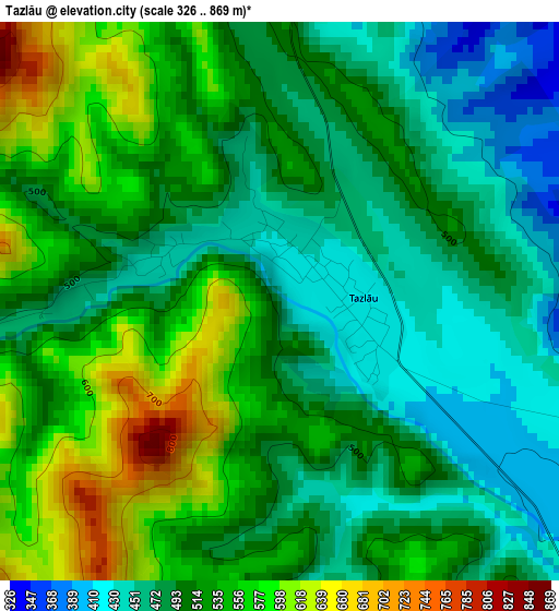 Tazlău elevation map