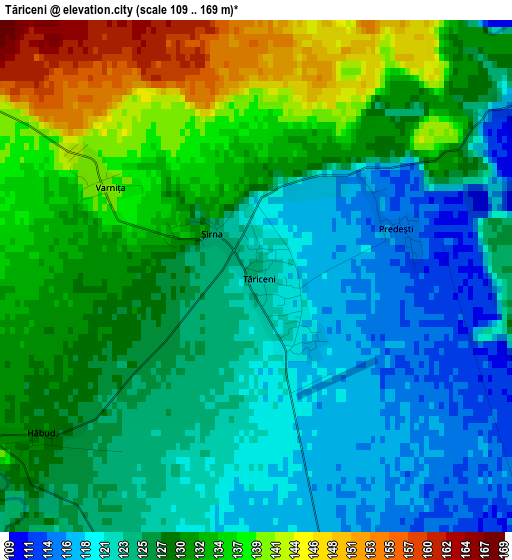 Tăriceni elevation map