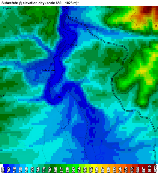 Subcetate elevation map