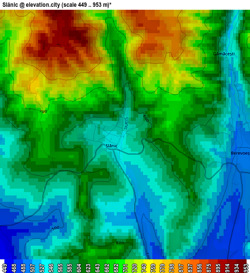 Slănic elevation map