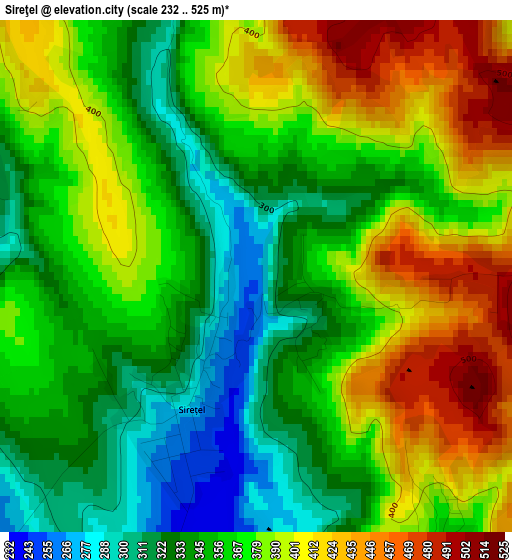 Sireţel elevation map