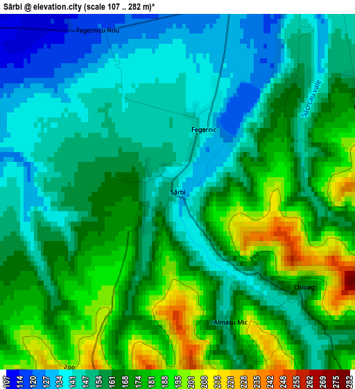 Sârbi elevation map