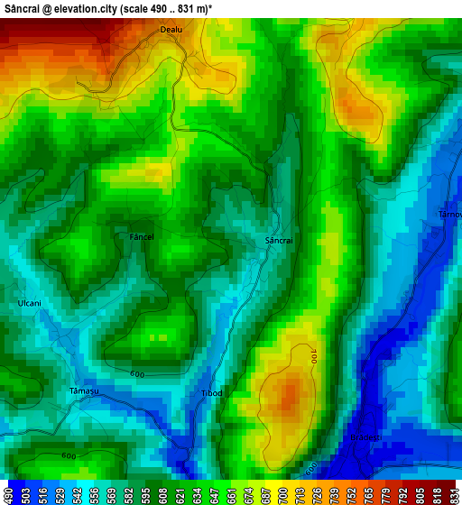 Sâncrai elevation map