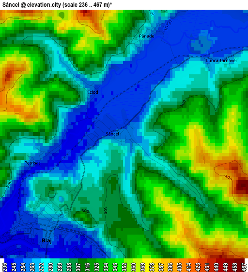 Sâncel elevation map