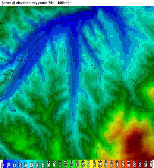 Șimon elevation map