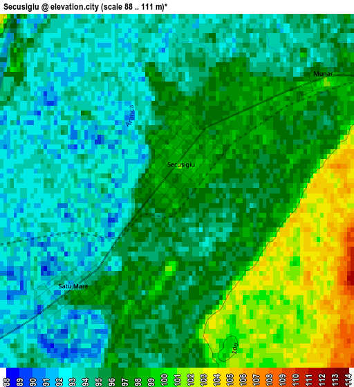 Secusigiu elevation map