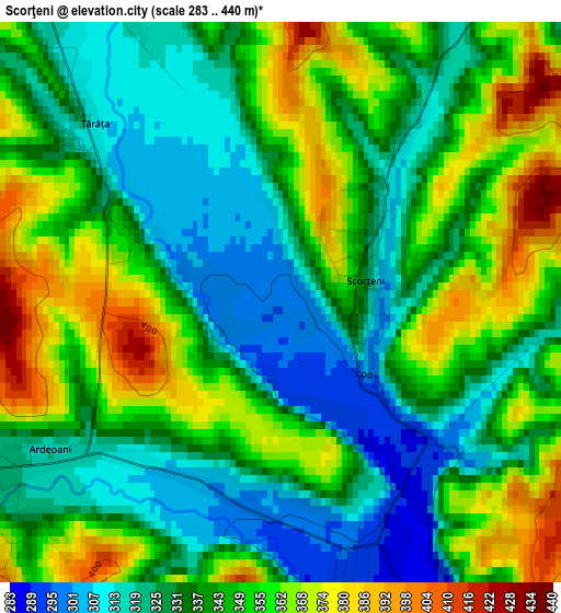 Scorţeni elevation map