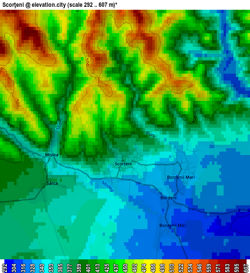 Scorţeni elevation map