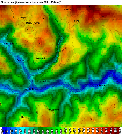 Scărişoara elevation map