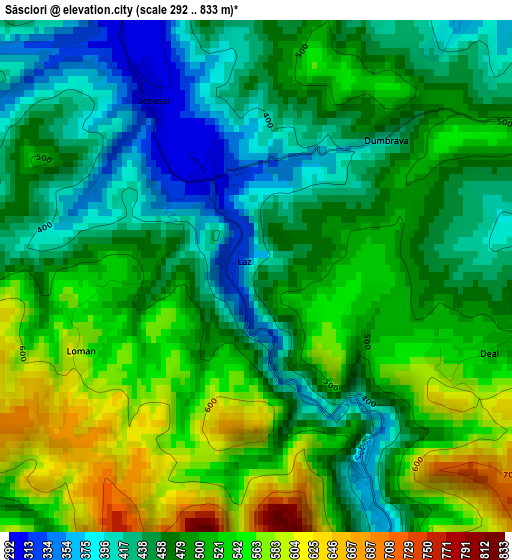 Săsciori elevation map