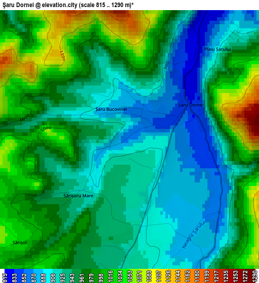 Şaru Dornei elevation map