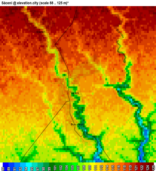 Săceni elevation map