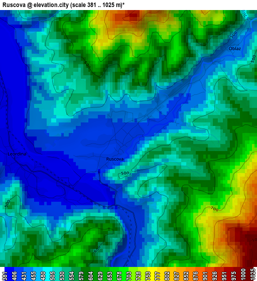 Ruscova elevation map